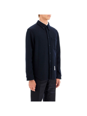 THOM BROWNE-Herringbone Wool Blend Overshirt -JOHN JULIA.