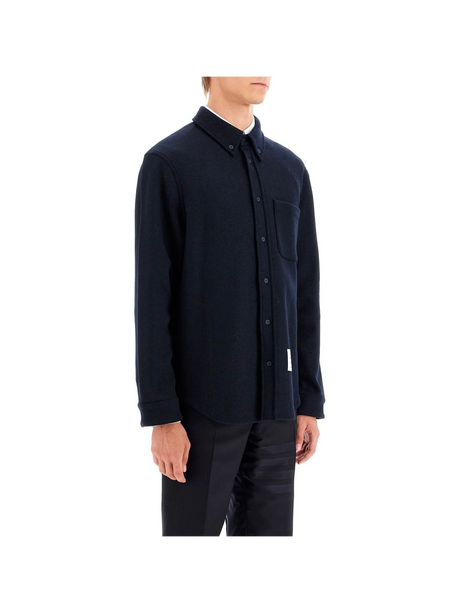 THOM BROWNE-Herringbone Wool Blend Overshirt -JOHN JULIA.