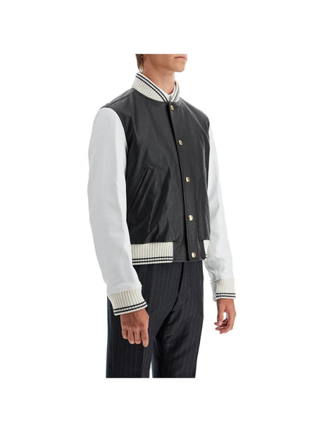 Varsity Leather Bomber Jacket-Thom Browne-JOHN JULIA