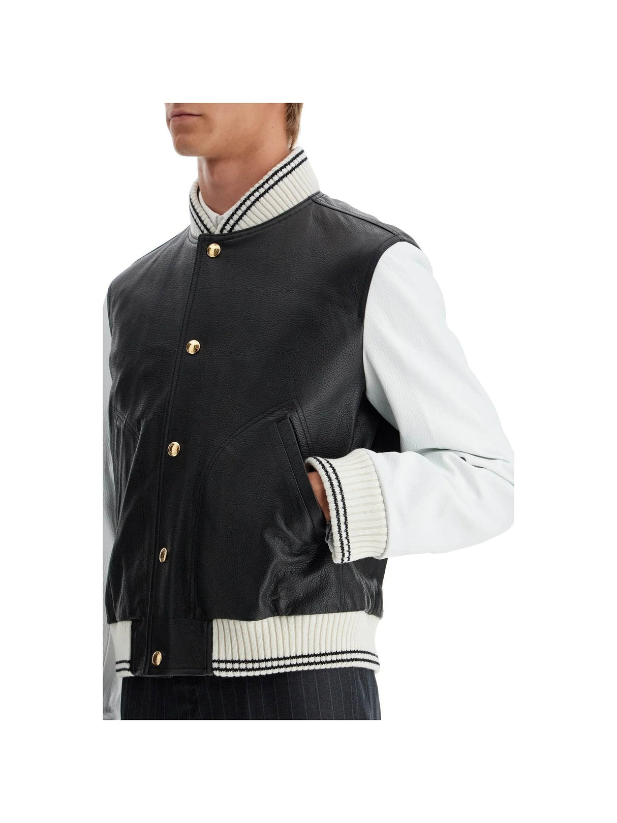 Varsity Leather Bomber Jacket-Thom Browne-JOHN JULIA