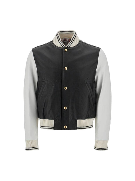 Varsity Leather Bomber Jacket-Thom Browne-JOHN JULIA