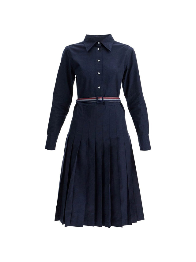 THOM BROWNE-Long Sleeve Pleated Cotton Shirtdress -JOHN JULIA.