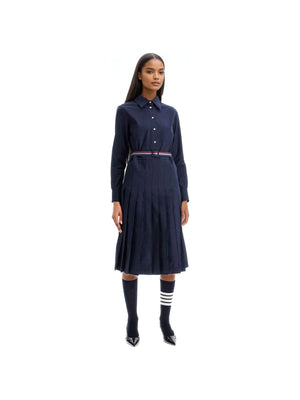 THOM BROWNE-Long Sleeve Pleated Cotton Shirtdress -JOHN JULIA.