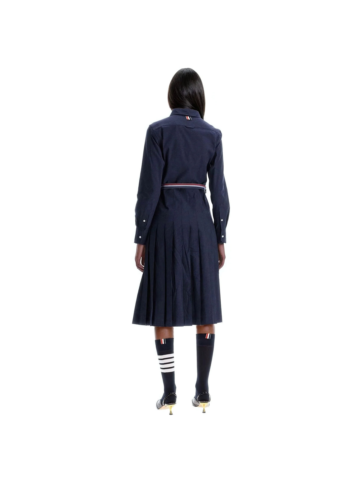 THOM BROWNE-Long Sleeve Pleated Cotton Shirtdress -JOHN JULIA.