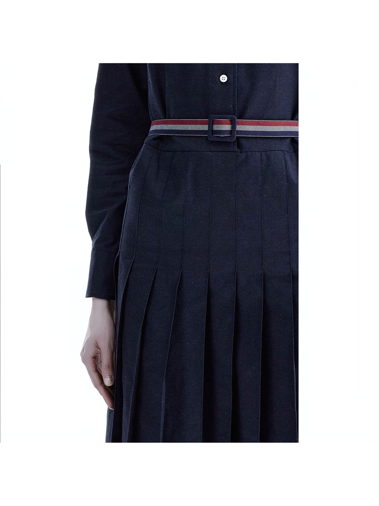 THOM BROWNE-Long Sleeve Pleated Cotton Shirtdress -JOHN JULIA.