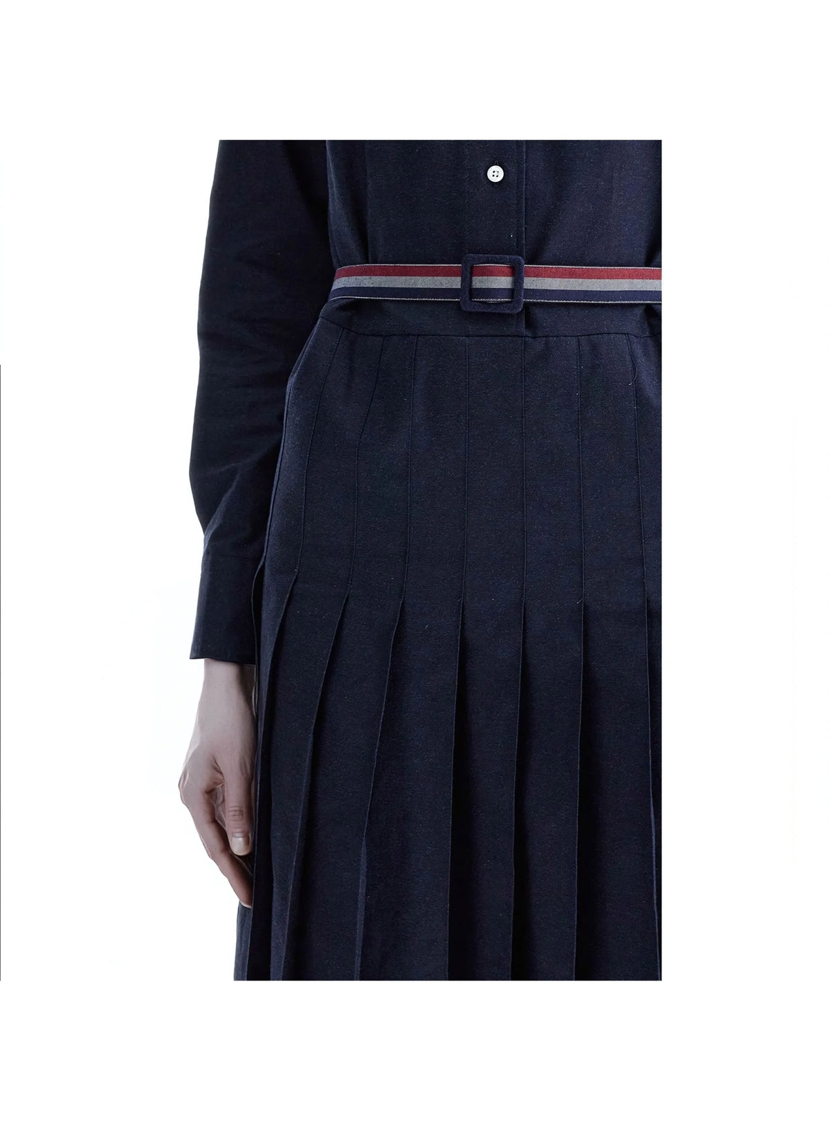 THOM BROWNE-Long Sleeve Pleated Cotton Shirtdress -JOHN JULIA.