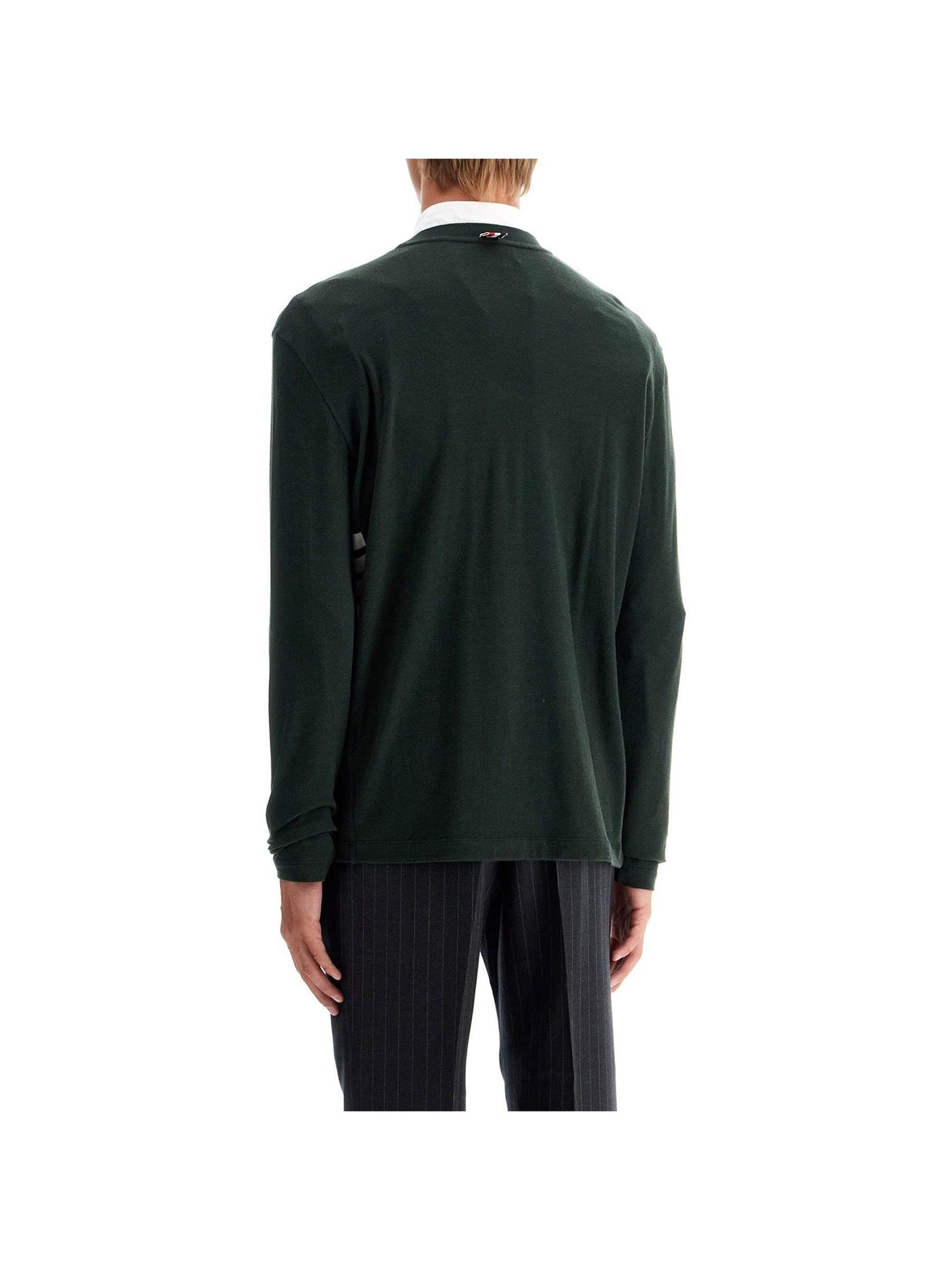 THOM BROWNE-Long Sleeved Wool Jersey T Shirt For Men -JOHN JULIA.