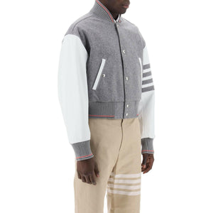 Melton Wool and Leather Sleeve Bomber Jacket THOM BROWNE JOHN JULIA.