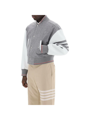 Melton Wool and Leather Sleeve Bomber Jacket THOM BROWNE JOHN JULIA.