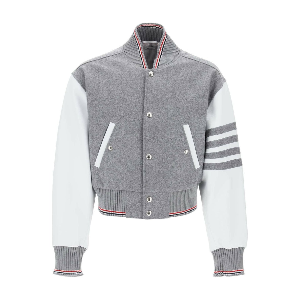 Melton Wool and Leather Sleeve Bomber Jacket THOM BROWNE JOHN JULIA.