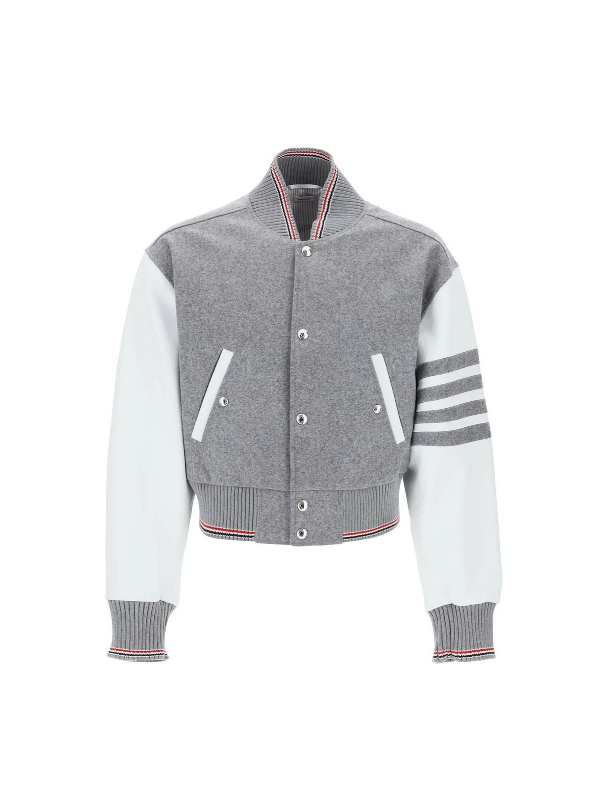 Melton Wool and Leather Sleeve Bomber Jacket THOM BROWNE JOHN JULIA.