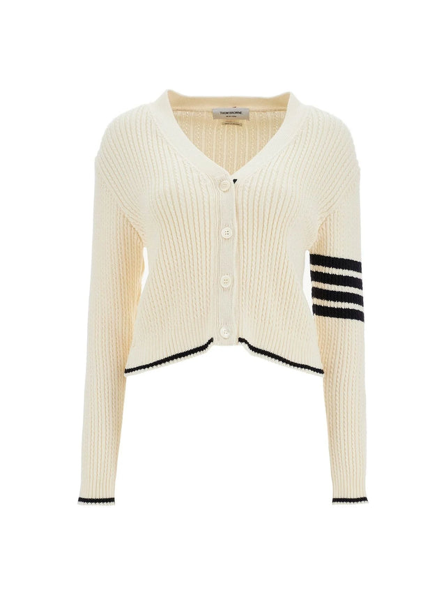 THOM BROWNE-Merino Wool 4-Bar Cardigan-JOHN JULIA