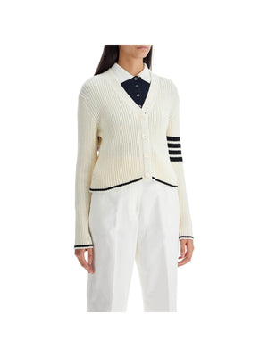 THOM BROWNE-Merino Wool 4-Bar Cardigan-JOHN JULIA