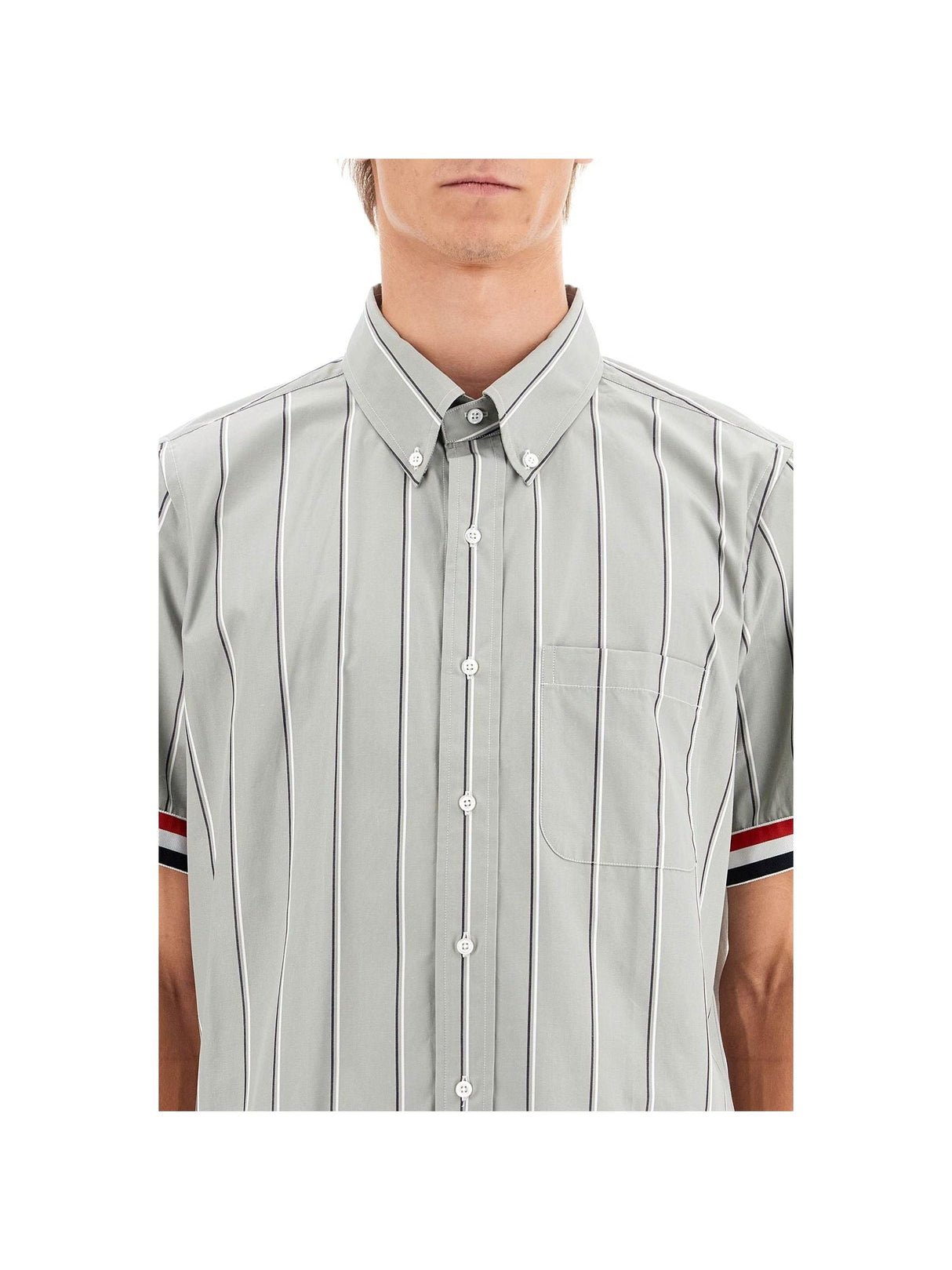 THOM BROWNE-Striped Short Sleeved Shirt -JOHN JULIA.