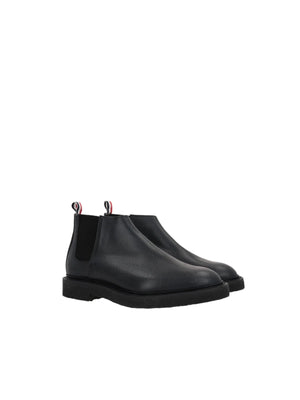 THOM BROWNE-Pebble Grain Leather Mid-top Chelsea Boots-JOHN JULIA