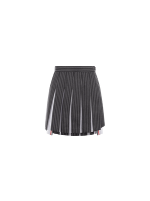 Pinstriped Pleated Wool Miniskirt-THOM BROWNE-JOHN JULIA