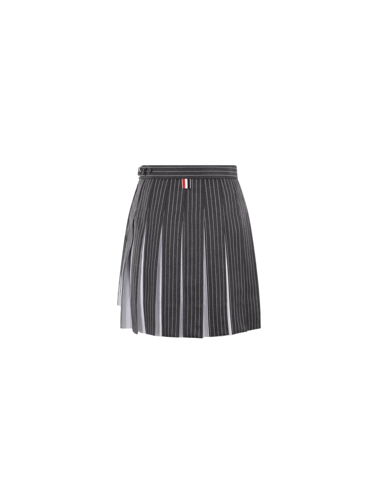 Pinstriped Pleated Wool Miniskirt-THOM BROWNE-JOHN JULIA