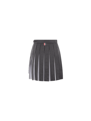 Pinstriped Pleated Wool Miniskirt-THOM BROWNE-JOHN JULIA