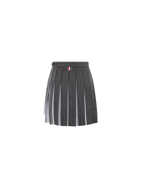 Pinstriped Pleated Wool Miniskirt-THOM BROWNE-JOHN JULIA