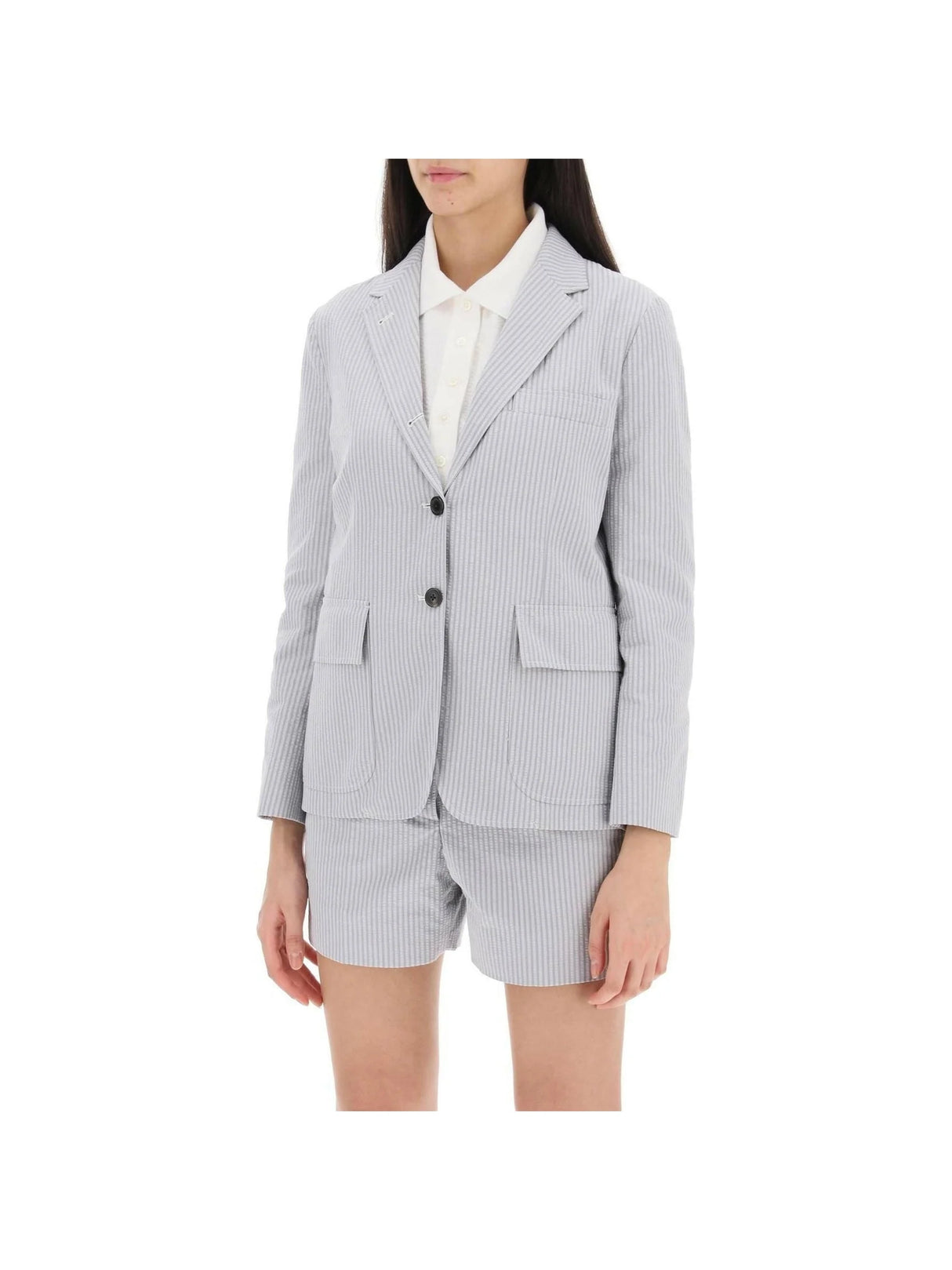 THOM BROWNE-Seersucker Single Breasted Jacket-JOHN JULIA