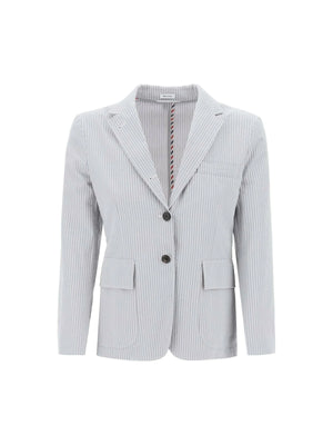 THOM BROWNE-Seersucker Single Breasted Jacket-JOHN JULIA