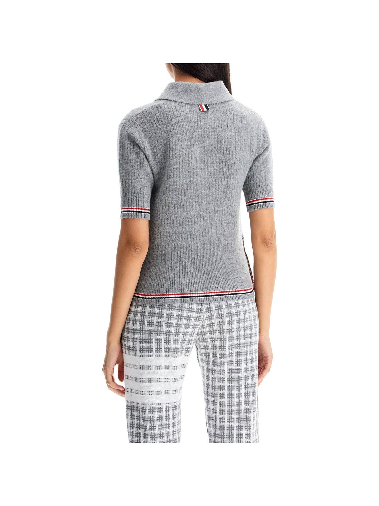 THOM BROWNE-Short Sleeved Merino Wool Polo -JOHN JULIA.