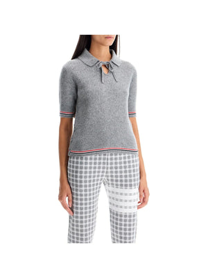 THOM BROWNE-Short Sleeved Merino Wool Polo -JOHN JULIA.