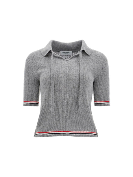 THOM BROWNE-Short Sleeved Merino Wool Polo -JOHN JULIA.