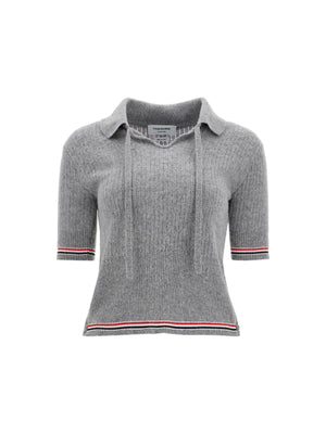 THOM BROWNE-Short Sleeved Merino Wool Polo -JOHN JULIA.