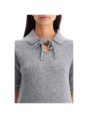 THOM BROWNE-Short Sleeved Merino Wool Polo -JOHN JULIA.