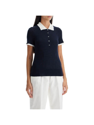 THOM BROWNE-Short Sleeved Wool Polo Shirt -JOHN JULIA.