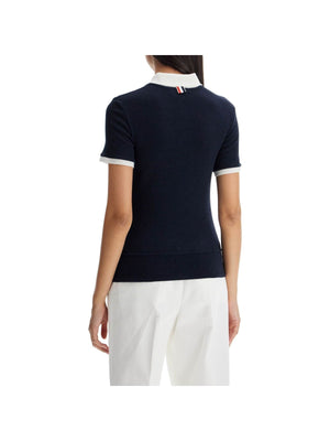 THOM BROWNE-Short Sleeved Wool Polo Shirt -JOHN JULIA.