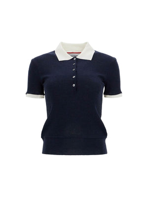 THOM BROWNE-Short Sleeved Wool Polo Shirt -JOHN JULIA.