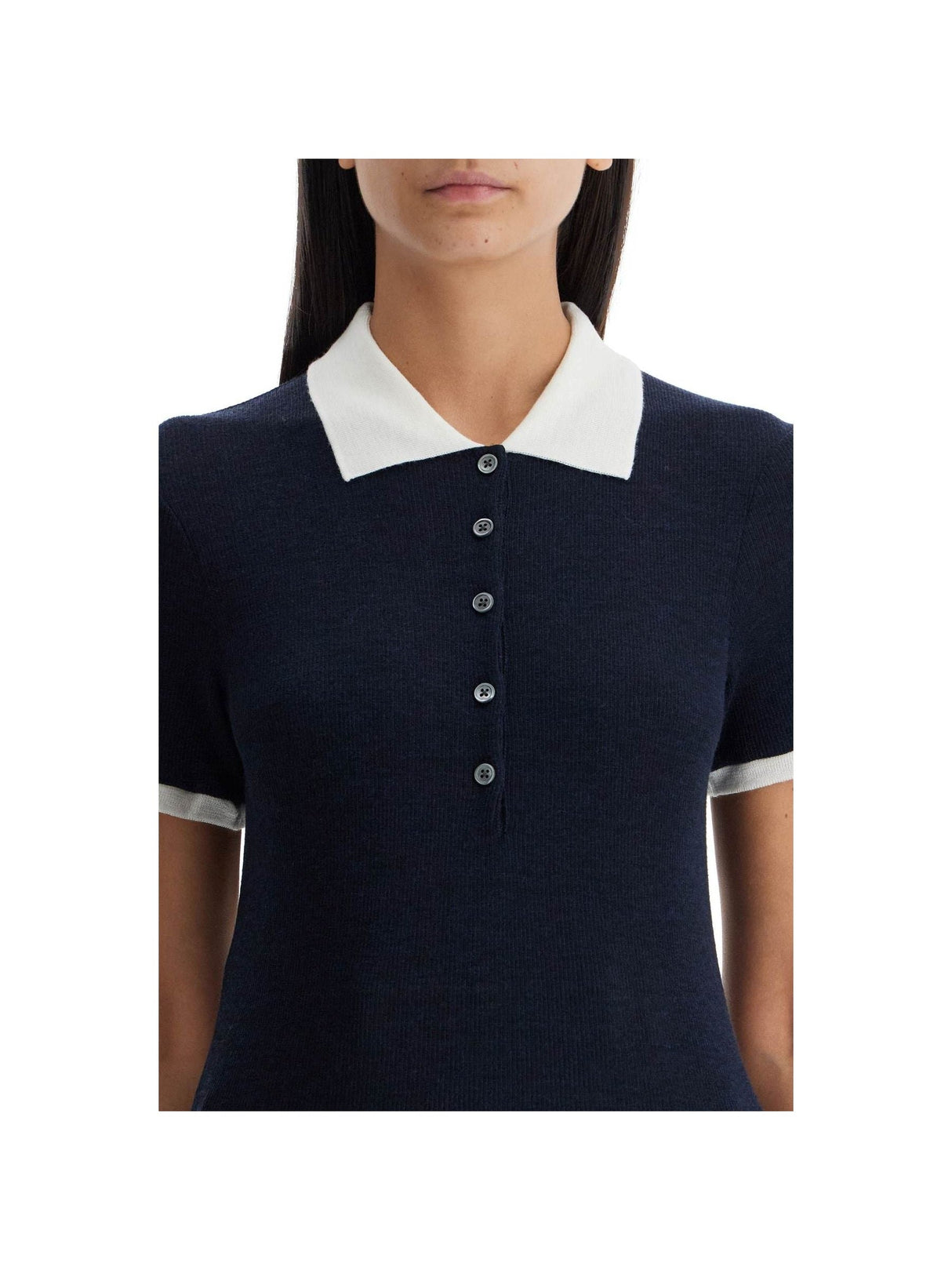 THOM BROWNE-Short Sleeved Wool Polo Shirt -JOHN JULIA.