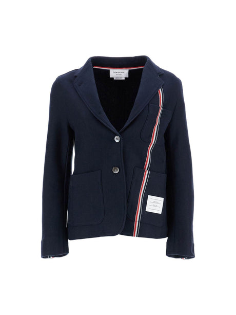 THOM BROWNE-Single Breasted Cotton Knit Jacket -JOHN JULIA.