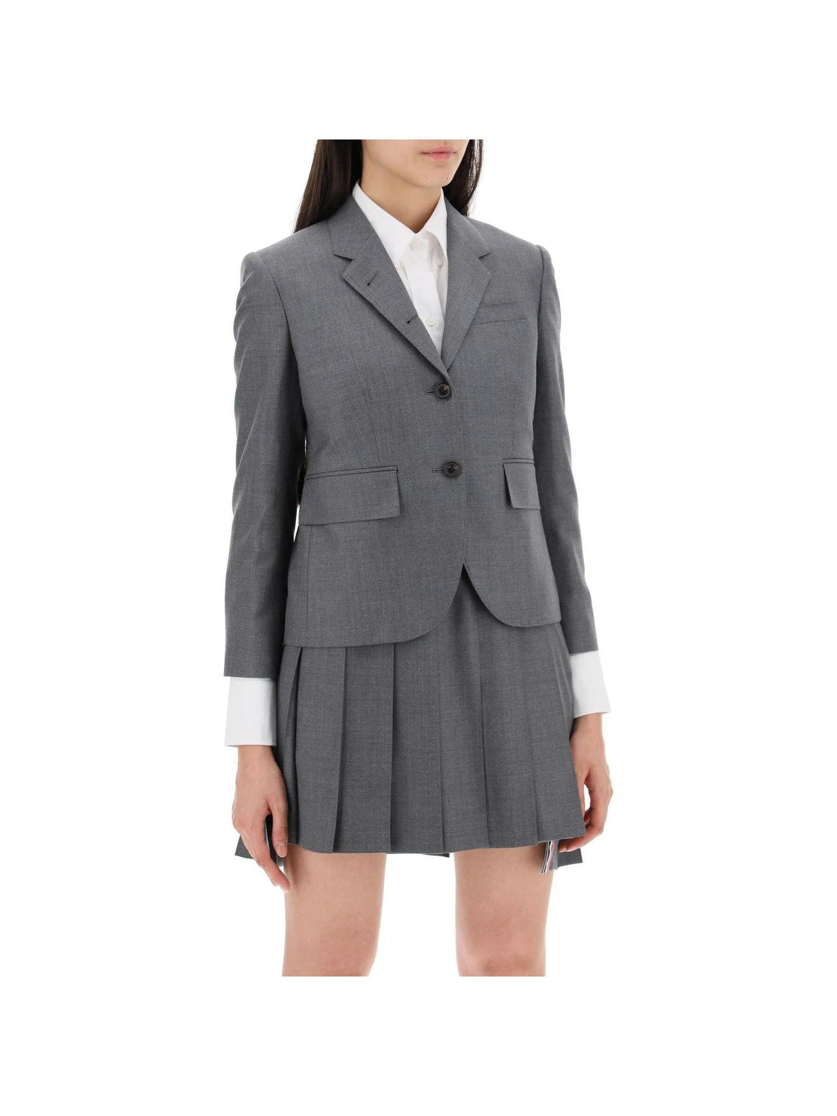 THOM BROWNE-Single Breasted Cropped Jacket In 120's Wool-JOHN JULIA