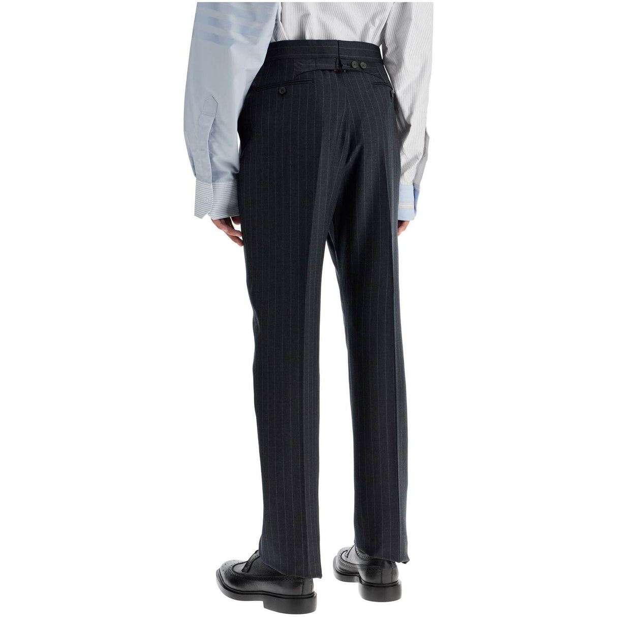 THOM BROWNE-Striped Classic Backstrap Wool Trousers -JOHN JULIA.