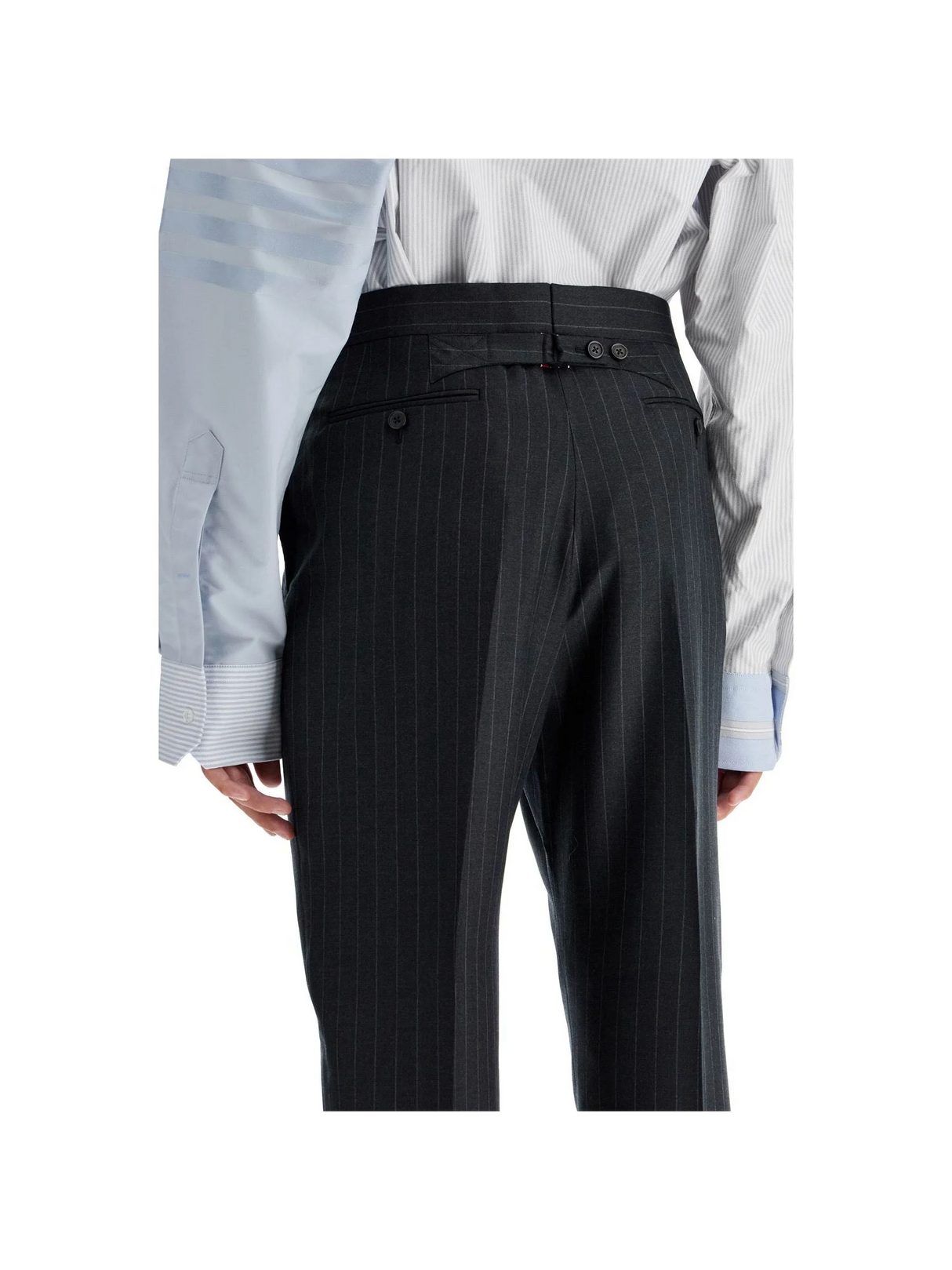 THOM BROWNE-Striped Classic Backstrap Wool Trousers -JOHN JULIA.