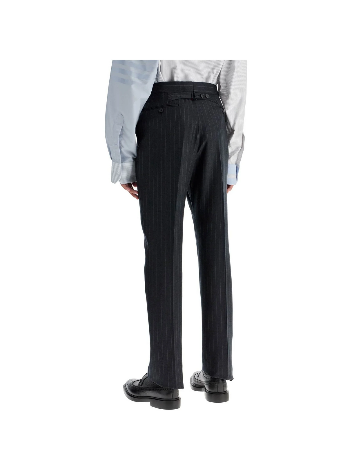 THOM BROWNE-Striped Classic Backstrap Wool Trousers -JOHN JULIA.