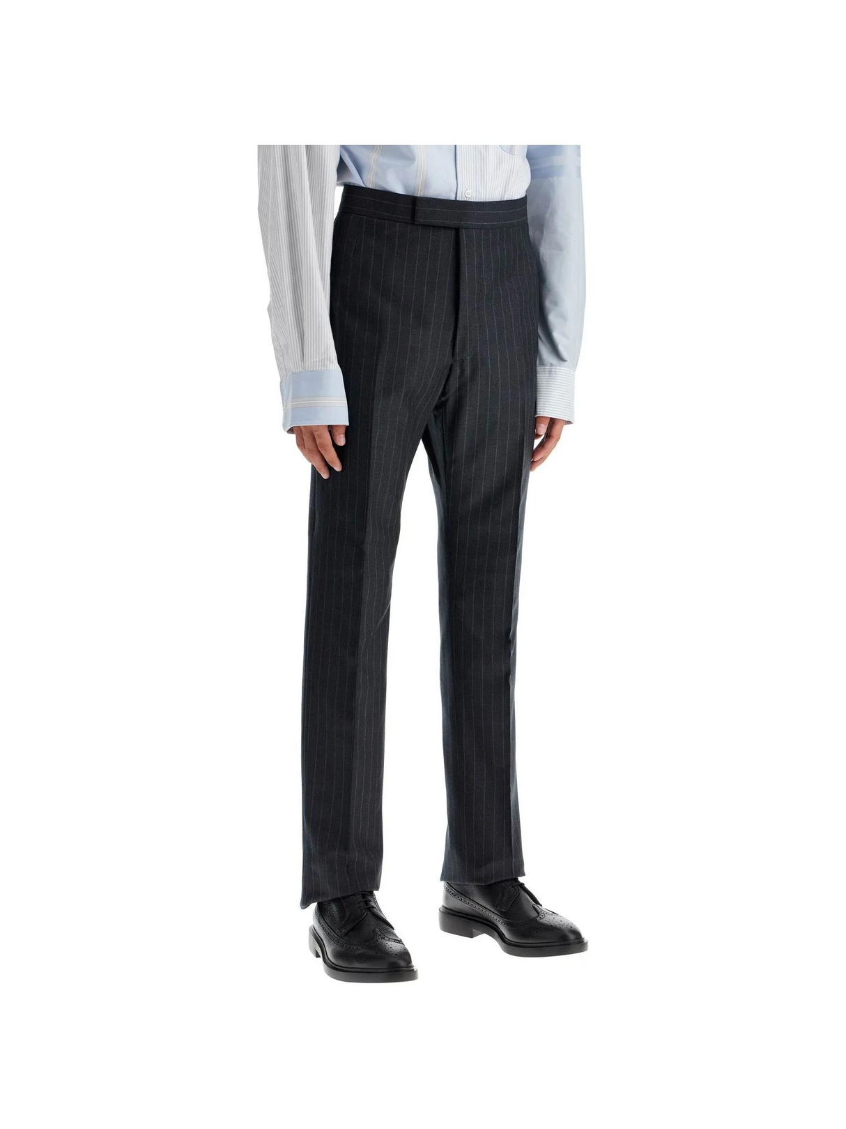 THOM BROWNE-Striped Classic Backstrap Wool Trousers -JOHN JULIA.