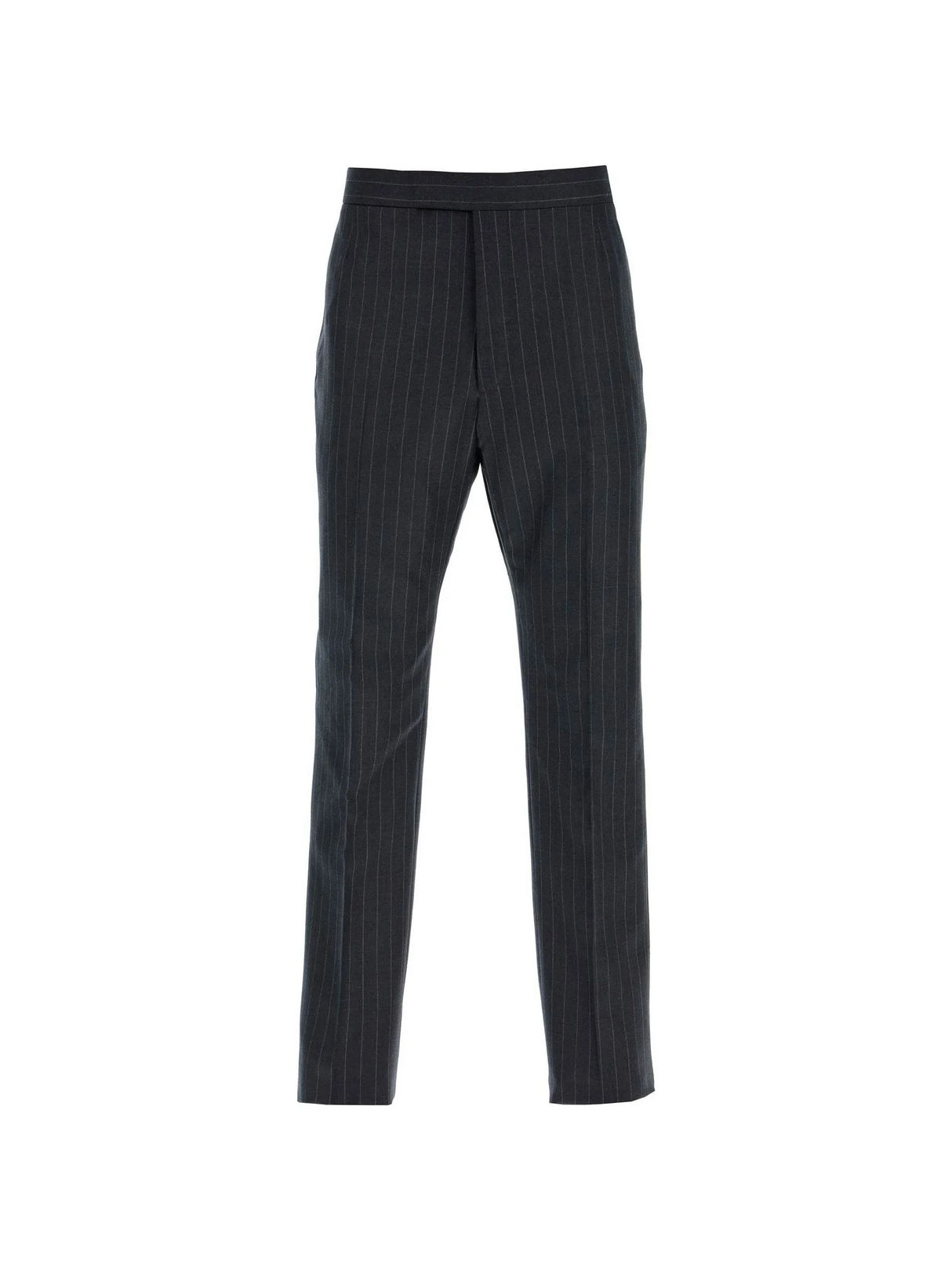 THOM BROWNE-Striped Classic Backstrap Wool Trousers -JOHN JULIA.