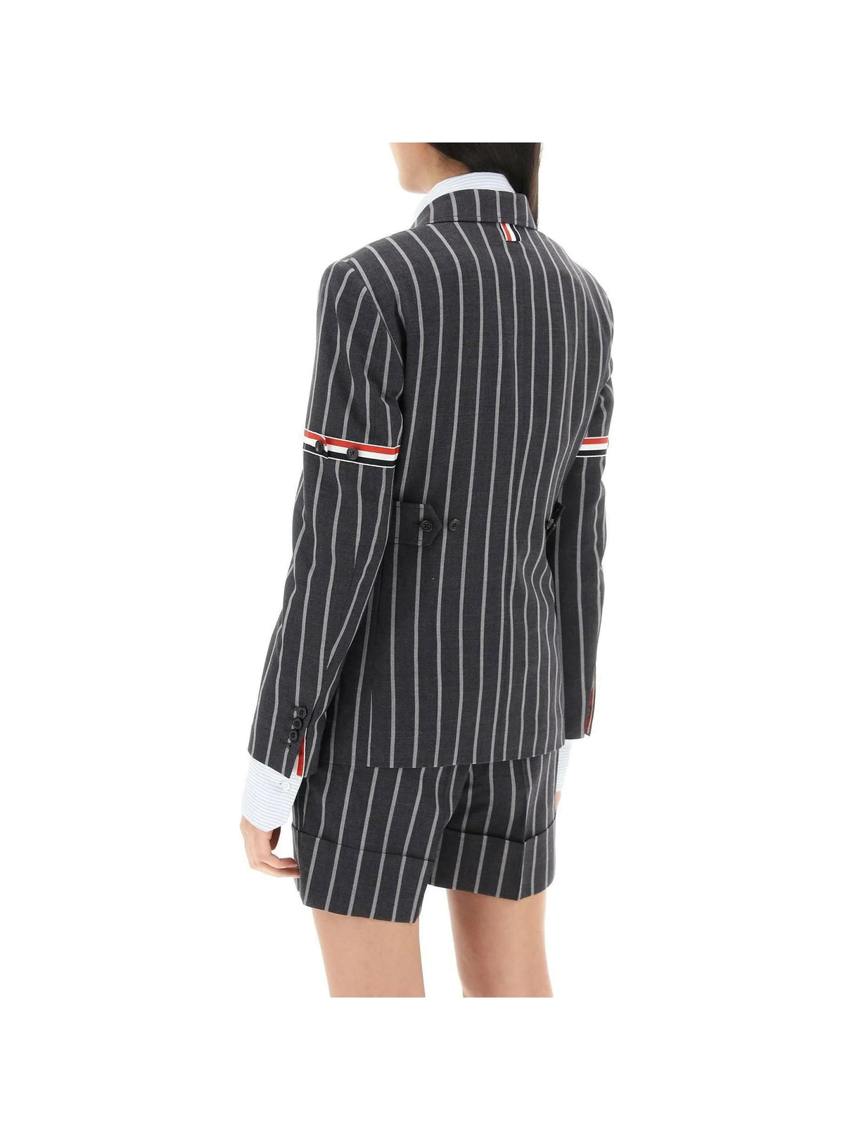 THOM BROWNE-Striped Single Breasted Jacket-JOHN JULIA