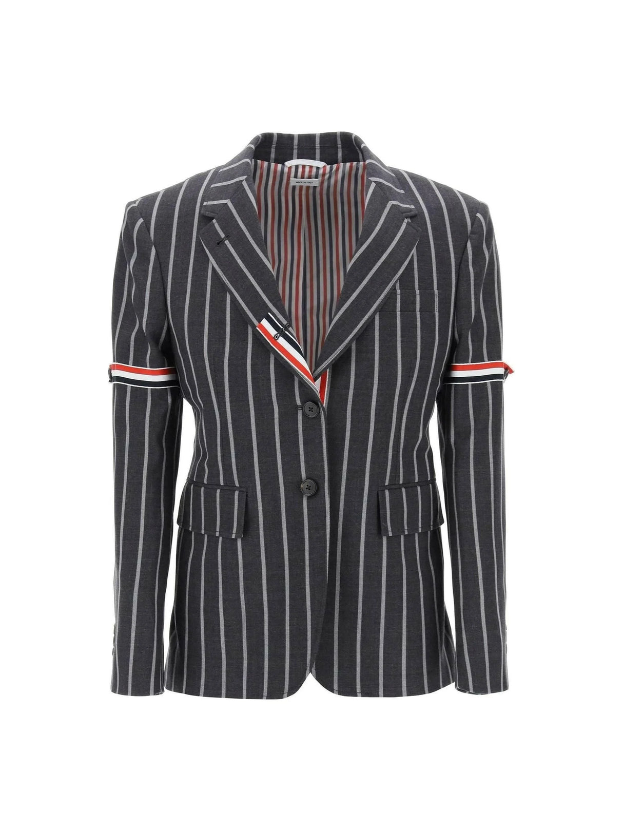 THOM BROWNE-Striped Single Breasted Jacket-JOHN JULIA