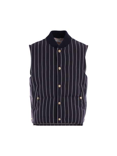 THOM BROWNE-Striped Wool Down Vest-JOHN JULIA