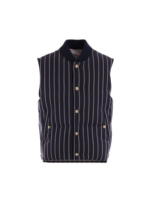 THOM BROWNE-Striped Wool Down Vest-JOHN JULIA