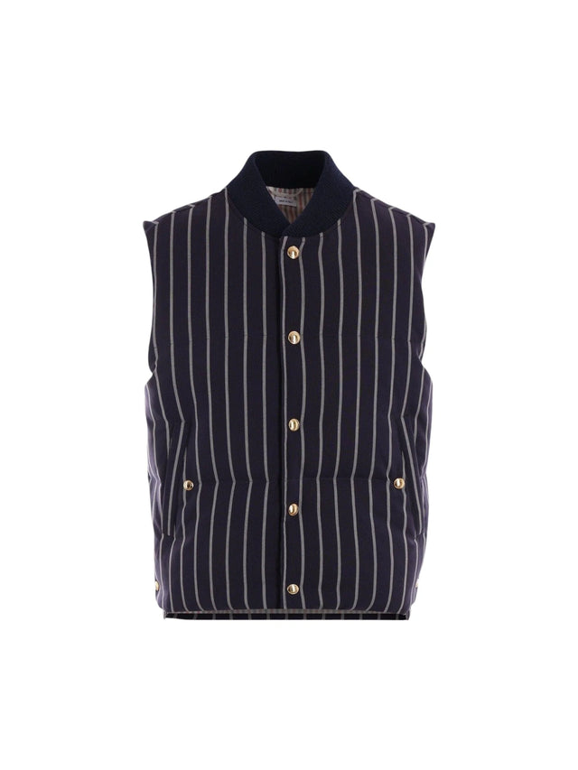 THOM BROWNE-Striped Wool Down Vest-JOHN JULIA