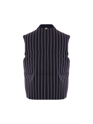 THOM BROWNE-Striped Wool Down Vest-JOHN JULIA