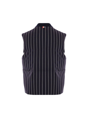 THOM BROWNE-Striped Wool Down Vest-JOHN JULIA