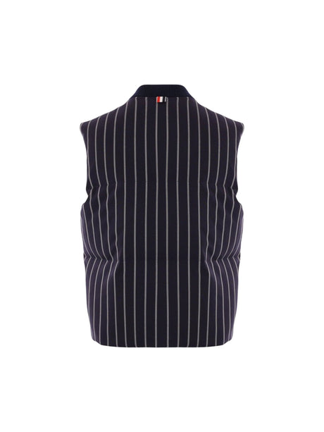 THOM BROWNE-Striped Wool Down Vest-JOHN JULIA