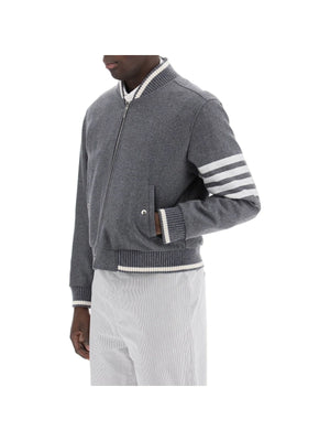 THOM BROWNE-Wool Melton 4-bar Varsity Jacket-JOHN JULIA